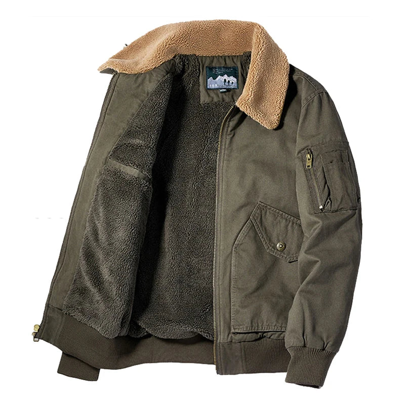 DIMUSI Winter Men's Bomber Jacket Casual Male Outwear Fleece Fur Collar Warm Coats Fashion Retro Military Jackets Man Clothing
