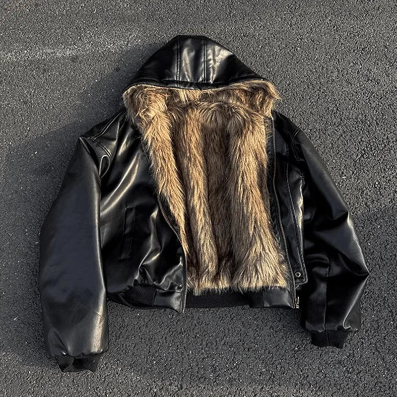 Good Quality Reversible Wear Faux Fur Leather Jacket Winter Coat Man Woman Vintage Casual Thicken Warm Leather Coat Outerwear