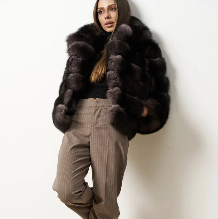 Women's Real Fox Fur Coat Detachable Transform Jacket Removable Vest Thick Warm Solid Fur Luxury Fashion