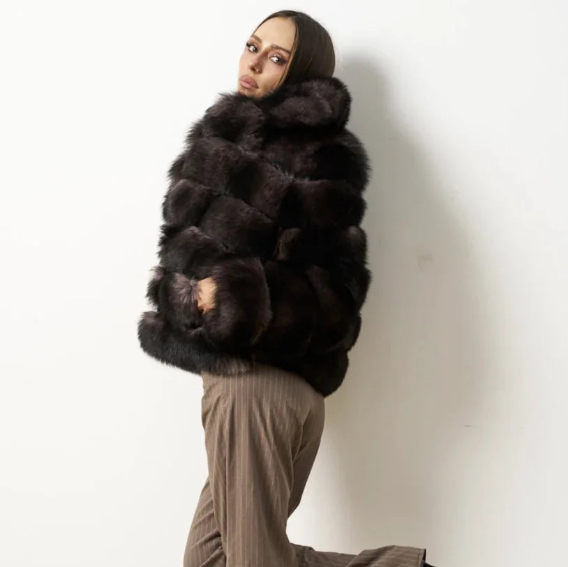 Women's Real Fox Fur Coat Detachable Transform Jacket Removable Vest Thick Warm Solid Fur Luxury Fashion