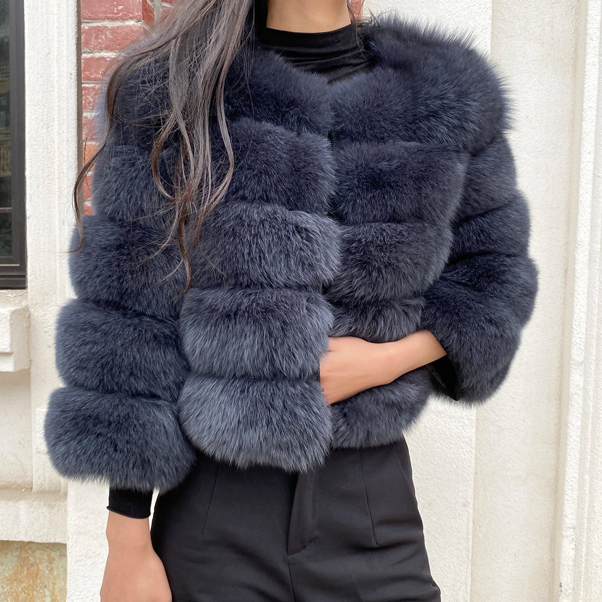 Real Fur Coat Women's Winter Warm Natural Fox Fur Coat High Quality LAN Fox Luxury Fashion 50cm Short Jacket Wholesale Hot 2023