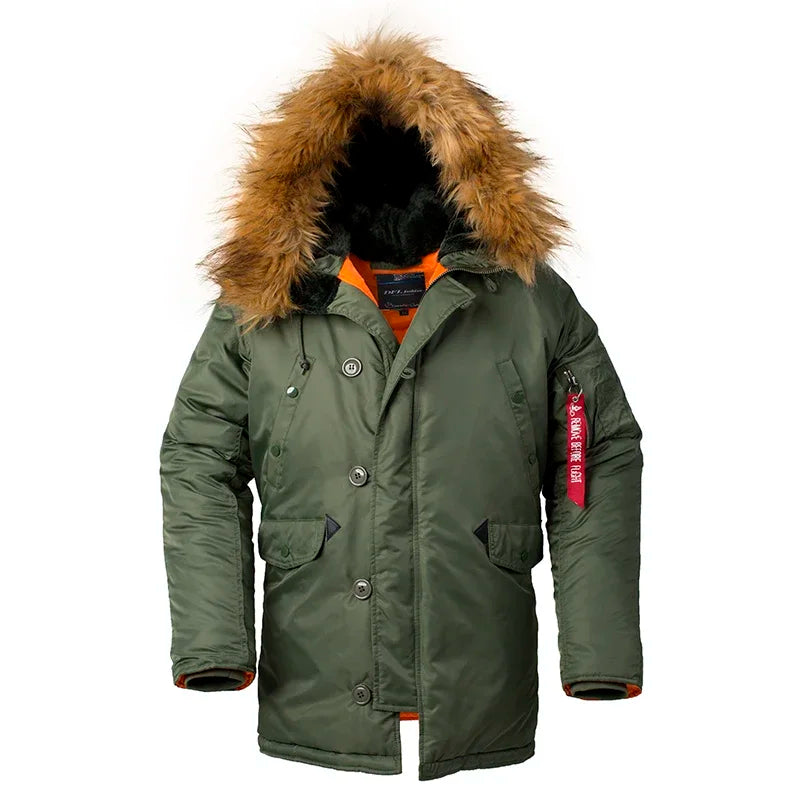 Army Korean Thick Parka Winter Fur Hood Warm Tactical Bomber N3B Puffer Men Long Windproof Parkas Coat Military Male Clothes