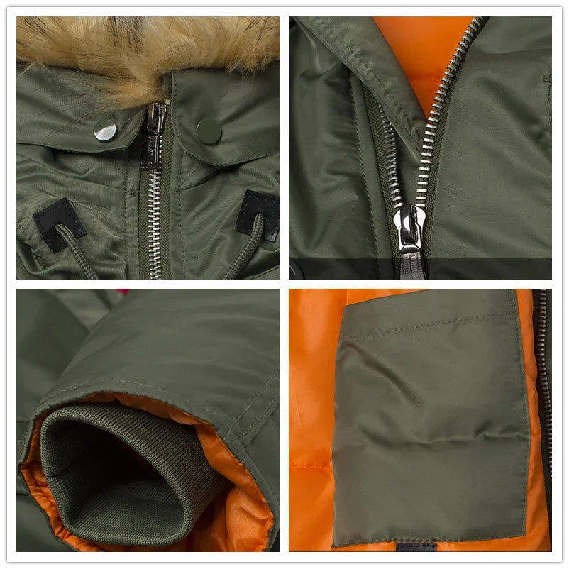 Army Korean Thick Parka Winter Fur Hood Warm Tactical Bomber N3B Puffer Men Long Windproof Parkas Coat Military Male Clothes