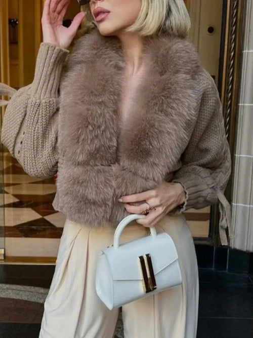 2024 Winter New Fashion Knitting Cardigan Placket Coat Women Casual Real Fox Fur Coat Short Warm Knitted Jacket with Natural Fur