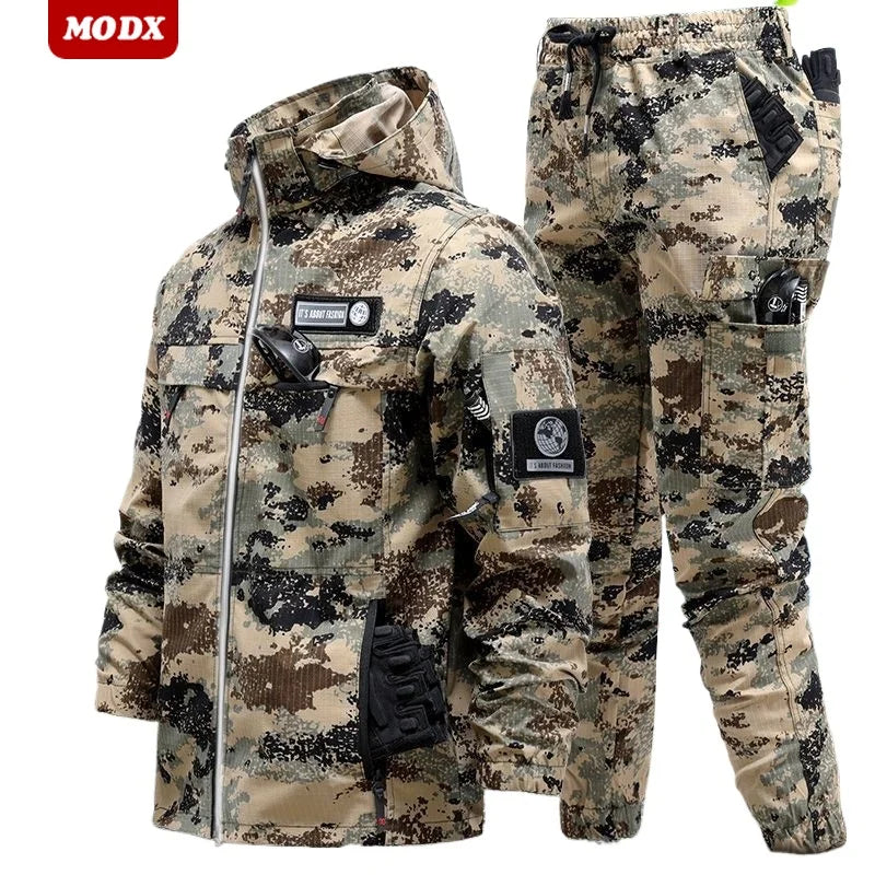 Elastic camouflage suit set men durable dirt resistant water-resistant Work set outdoor fishing mountaineering training clothes