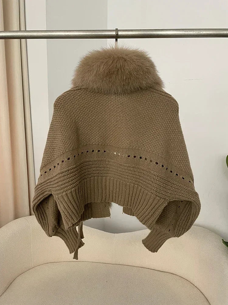 2024 Winter New Fashion Knitting Cardigan Placket Coat Women Casual Real Fox Fur Coat Short Warm Knitted Jacket with Natural Fur