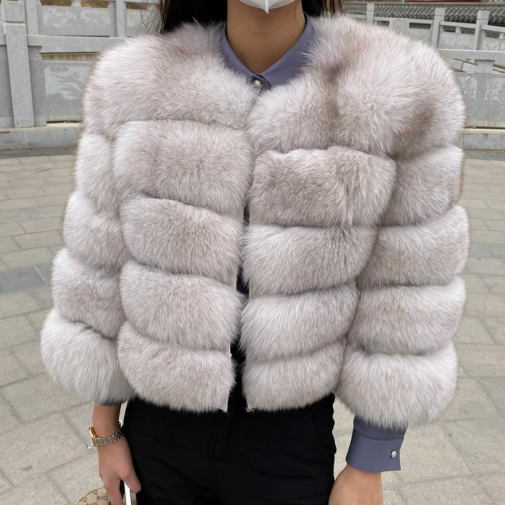 Real Fur Coat Women's Winter Warm Natural Fox Fur Coat High Quality LAN Fox Luxury Fashion 50cm Short Jacket Wholesale Hot 2023