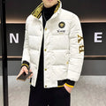 New glossy fashion coat European winter embroidered men's stand-up collar cotton-padded coat thick and warm jacket