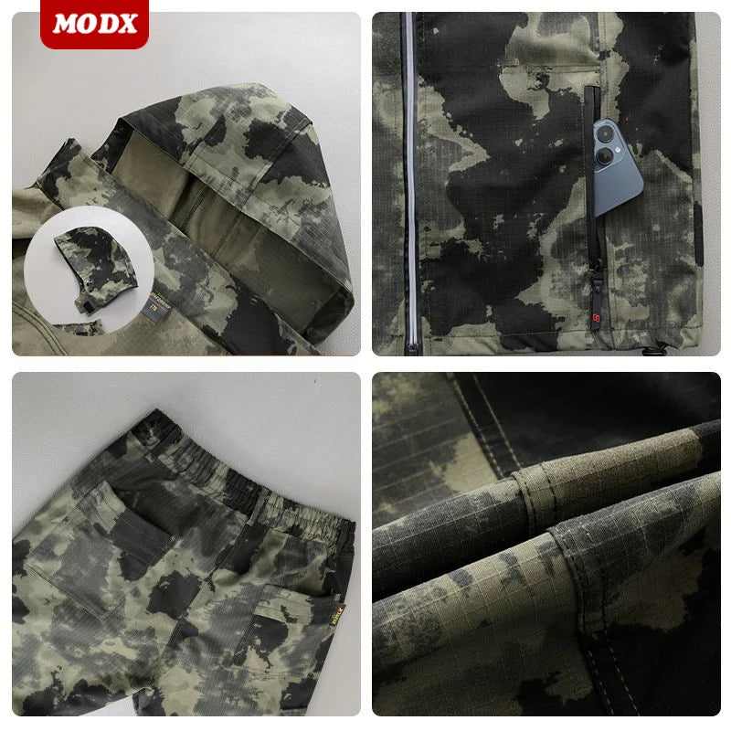 Elastic camouflage suit set men durable dirt resistant water-resistant Work set outdoor fishing mountaineering training clothes