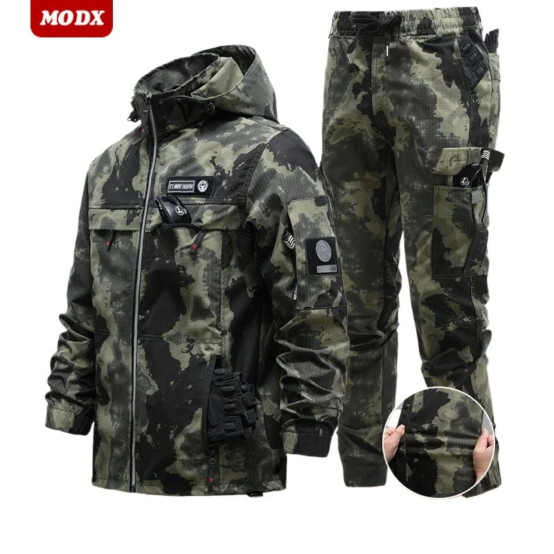 Elastic camouflage suit set men durable dirt resistant water-resistant Work set outdoor fishing mountaineering training clothes