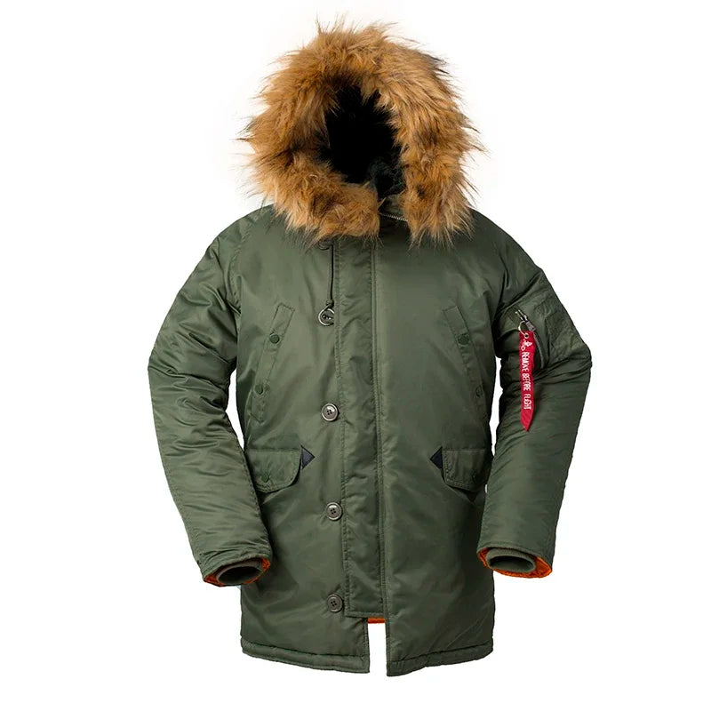 Army Korean Thick Parka Winter Fur Hood Warm Tactical Bomber N3B Puffer Men Long Windproof Parkas Coat Military Male Clothes