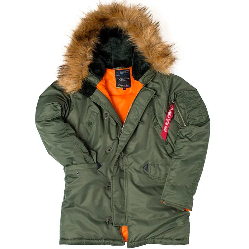 Army Korean Thick Parka Winter Fur Hood Warm Tactical Bomber N3B Puffer Men Long Windproof Parkas Coat Military Male Clothes