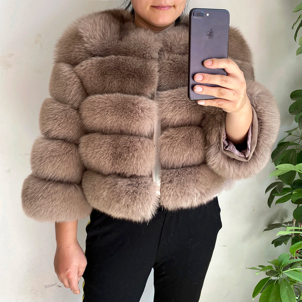 Real Fur Coat Women's Winter Warm Natural Fox Fur Coat High Quality LAN Fox Luxury Fashion 50cm Short Jacket Wholesale Hot 2023