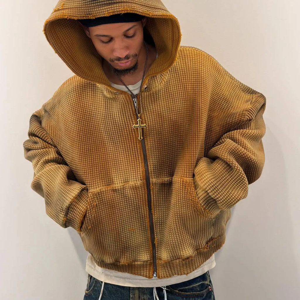 New Trendy Retro Corduroy Zip Up Hoodie Men and Womens Brown Oversized Jacket Casual Warm and Stylish Street Style Zip Up Hoodie