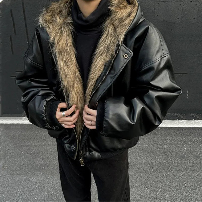 Good Quality Reversible Wear Faux Fur Leather Jacket Winter Coat Man Woman Vintage Casual Thicken Warm Leather Coat Outerwear
