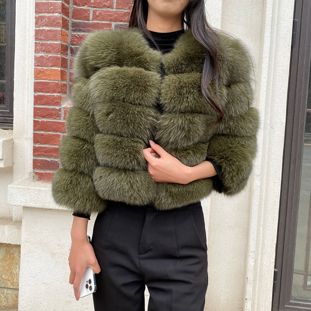Real Fur Coat Women's Winter Warm Natural Fox Fur Coat High Quality LAN Fox Luxury Fashion 50cm Short Jacket Wholesale Hot 2023
