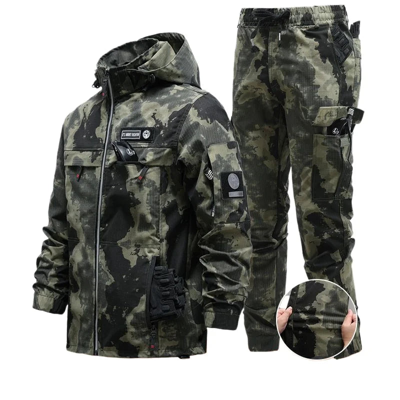 Elastic camouflage suit set men durable dirt resistant water-resistant Work set outdoor fishing mountaineering training clothes